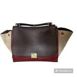 CELINE Trapeze Medium handbag Bordeaux/ Canvas/plum